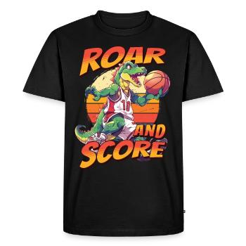 Basketball Dino T-Rex Player Sports Comic Cartoon - T-shirt Premium bio Homme - noir - Devant - Nico (187cm)