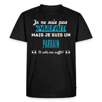 Je ne suis pas parfait PARRAIN - T-shirt Premium bio Homme - noir - Devant - Nico (187cm)