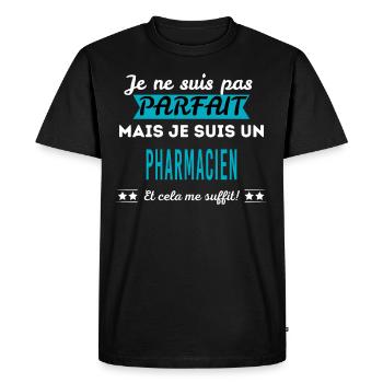 Je ne suis pas parfait PHARMACIEN - T-shirt Premium bio Homme - noir - Devant - Nico (187cm)