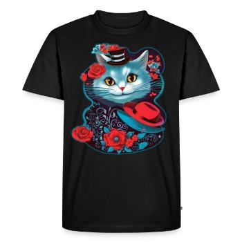 Chat mignon avec chapeau et roses - T-shirt Premium bio Homme - noir - Devant - Nico (187cm)