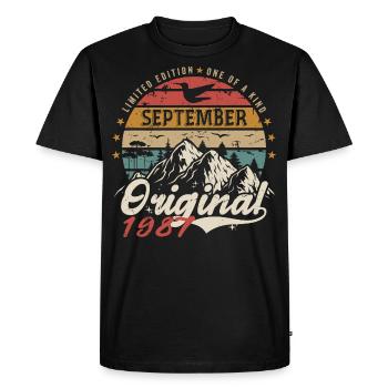 Retro 1987 September Vintage September 1987 Gift - Men's Premium Organic T-Shirt - black - Front - Nico (187cm)
