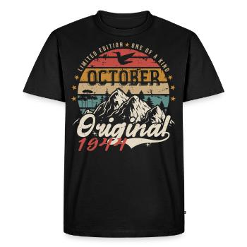 Anniversary Gift - Vintage Born October 1944 - Men's Premium Organic T-Shirt - black - Front - Nico (187cm)