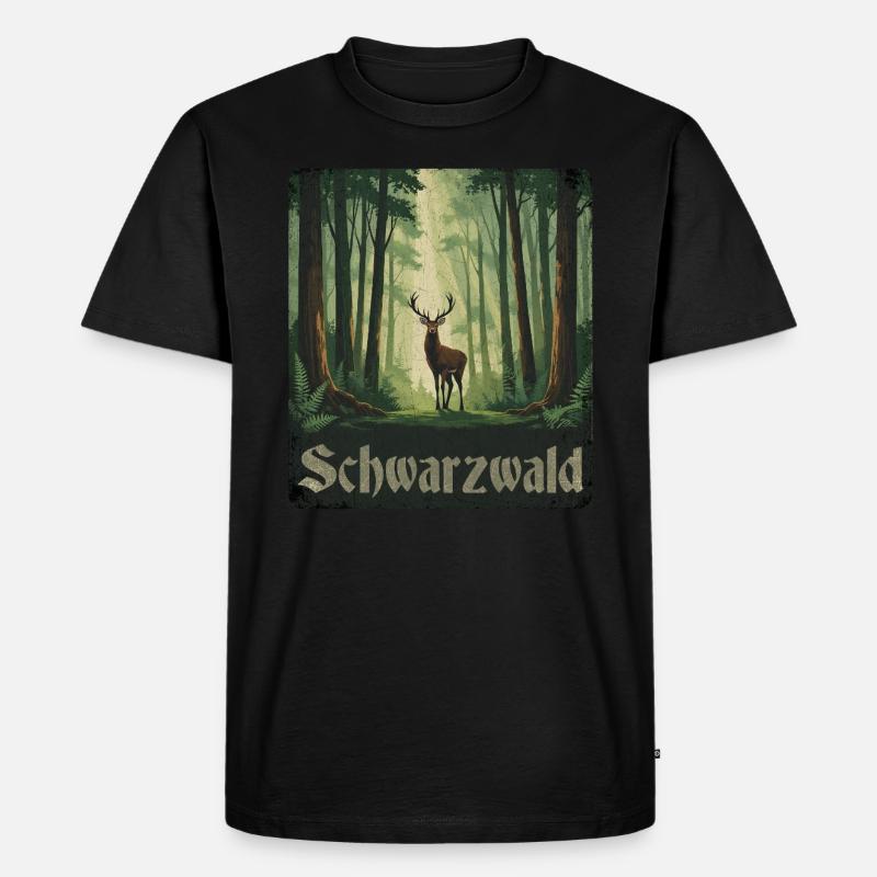 Schwarzwald mit Hirsch - Männer Premium Bio T-Shirt - Schwarz
