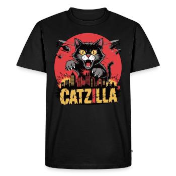 Catzilla – Le chat devient pouvoir - T-shirt Premium bio Homme - noir - Devant - Nico (187cm)