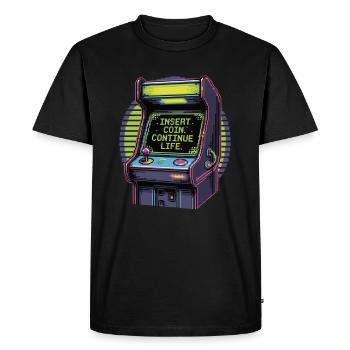 Insert Coin – Continue Life | Retro Gamer Design - Men's Premium Organic T-Shirt - black - Front - Nico (187cm)
