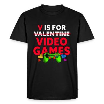 V Is For Video Games Funny Valentines Day Gamer - Men's Premium Organic T-Shirt - black - Front - Nico (187cm)