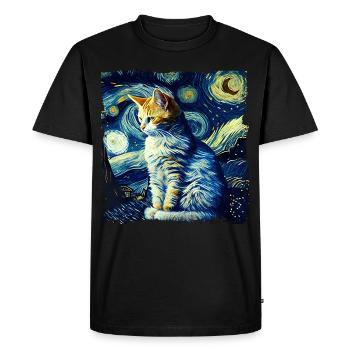 Starry night cat van gogh's cat Parody funny - Men's Premium Organic T-Shirt - black - Front - Nico (187cm)