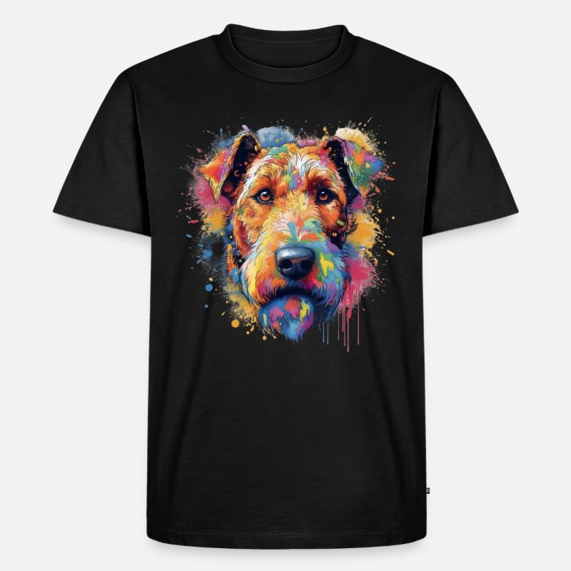 Bunte Airedale-Terrier - Männer Premium Bio T-Shirt - Schwarz