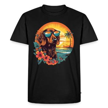 Teckel coloré avec des lunettes de soleil à la plage - T-shirt Premium bio Homme - noir - Devant - Nico (187cm)