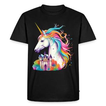 Unicorn Rainbow Castle Colorful Magic Fantasy - Men's Premium Organic T-Shirt - black - Front - Nico (187cm)