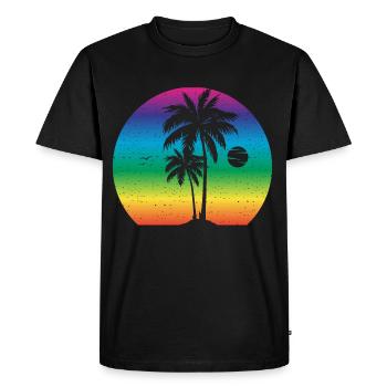 Palmiers Vacances Coucher de soleil - T-shirt Premium bio Homme - noir - Devant - Nico (187cm)