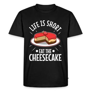 La vie est courte manger le gâteau - T-shirt Premium bio Homme - noir - Devant - Nico (187cm)