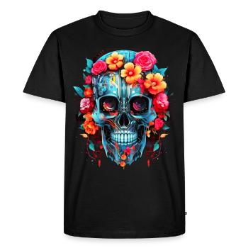 Cyborg Skull Robot Android Sugar Skull - Men's Premium Organic T-Shirt - black - Front - Nico (187cm)