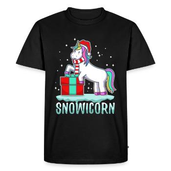Licorne avec chapeau de père Noël et cadeau de Noël - T-shirt Premium bio Homme - noir - Devant - Nico (187cm)