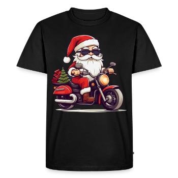 Funny Santa Claus gnome on a motorbike - Men's Premium Organic T-Shirt - black - Front - Nico (187cm)