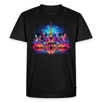 Paris, Tour Eiffel, France, Ville, Horizon, Nuit - T-shirt Premium bio Homme - noir - Devant - Nico (187cm)