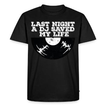 Hier soir, un DJ m’a sauvé la vie - T-shirt Premium bio Homme - noir - Devant - Nico (187cm)