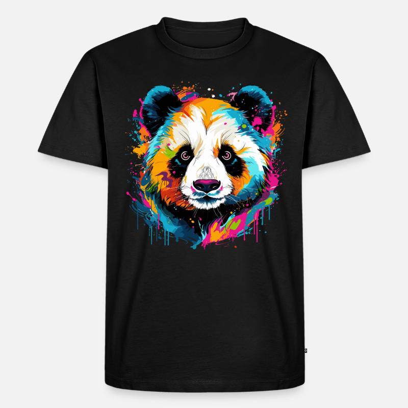 Bunter Panda Farbkleckse Farbspritzer - Männer Premium Bio T-Shirt - Schwarz