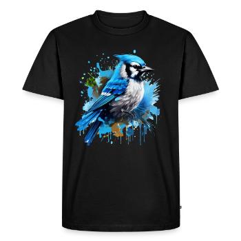 Geai bleu coloré, éclaboussures de peinture, éclaboussures de peinture - T-shirt Premium bio Homme - noir - Devant - Nico (187cm)