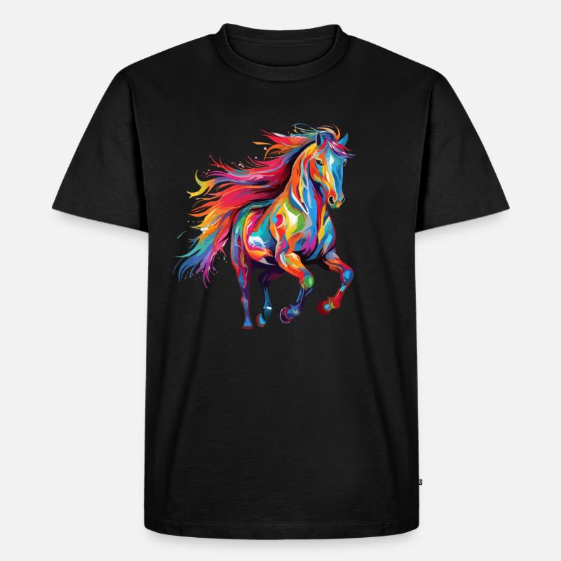 Pferd Farbkleck Farbspritzer Bunt - Männer Premium Bio T-Shirt - Schwarz