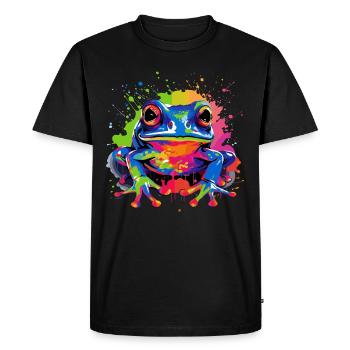 Grenouille colorée éclaboussures d’éclaboussures de peinture - T-shirt Premium bio Homme - noir - Devant - Nico (187cm)