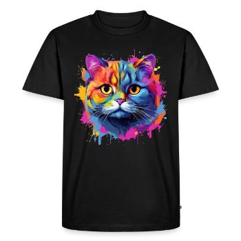 Chat Scottish Fold coloré, touches de couleur - T-shirt Premium bio Homme - noir - Devant - Nico (187cm)