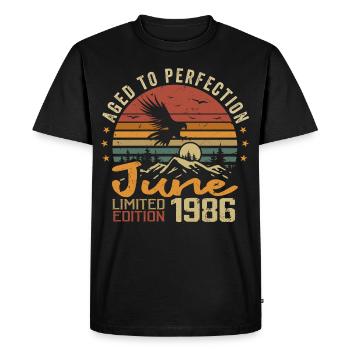 Vintage Juin 1986 Juin 1986 né en Juin 1986 Rétro - T-shirt Premium bio Homme - noir - Devant - Nico (187cm)