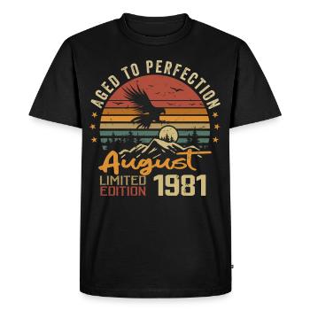 Millésime Août 1981 Cadeau Anniversaire Août 1981 - T-shirt Premium bio Homme - noir - Devant - Nico (187cm)