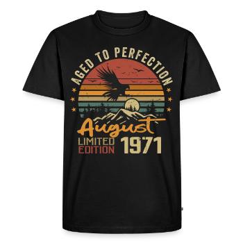 Millésime Août 1971 Cadeau Anniversaire Août 1971 - T-shirt Premium bio Homme - noir - Devant - Nico (187cm)