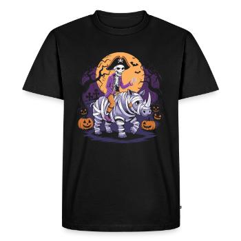 Skeleton riding a rhinoceros on Halloween - Men's Premium Organic T-Shirt - black - Front - Nico (187cm)