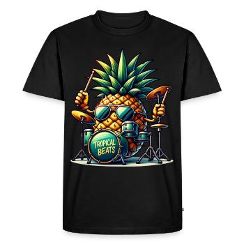 Tropical Beats ananas tambour illustration - T-shirt Premium bio Homme - noir - Devant - Nico (187cm)