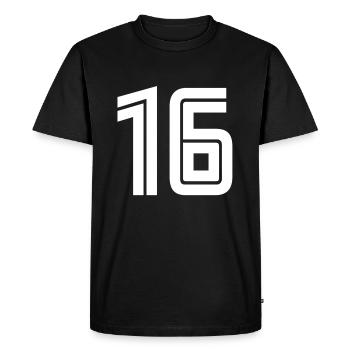 Maillot numéro 16 – Cadeau anniversaire 16 ans - T-shirt Premium bio Homme - noir - Devant - Nico (187cm)