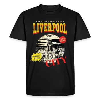Liverpool England UK City Skyline Vintage Retro - Men's Premium Organic T-Shirt - black - Front - Nico (187cm)