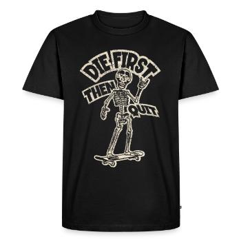 Anime Skeleton with Skateboard | Never give up! - Men's Premium Organic T-Shirt - black - Front - Nico (187cm)