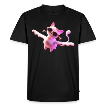 flying cat creature with sunglasses - Men's Premium Organic T-Shirt - black - Front - Nico (187cm)