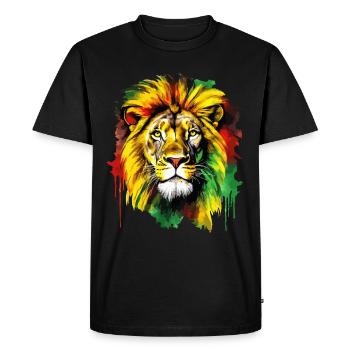 Lion Jamaïque Couleurs Reggae Rasta Rastafari Animal - T-shirt Premium bio Homme - noir - Devant - Nico (187cm)