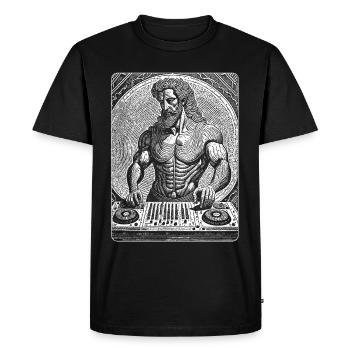 Zeus at the mixing desk: techno streetwear, T-shirt - Men's Premium Organic T-Shirt - black - Front - Nico (187cm)
