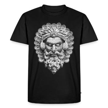 Hip-Hop Style with Mask of the Gods: Streetwear Tee - Men's Premium Organic T-Shirt - black - Front - Nico (187cm)