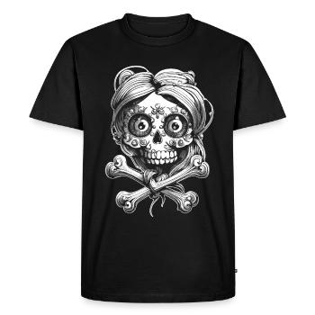 Chemise en métal : Crâne, cheveux entrelacés d’os. - T-shirt Premium bio Homme - noir - Devant - Nico (187cm)