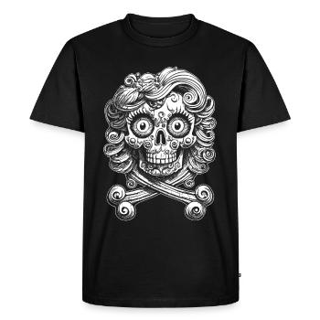 Curly Bones: Casual Skull Tattoo Shirt - Men's Premium Organic T-Shirt - black - Front - Nico (187cm)