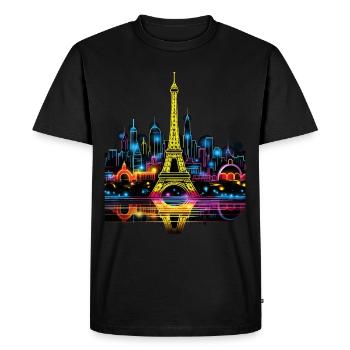 Paris, Tour Eiffel, France, Ville, Horizon, Nuit - T-shirt Premium bio Homme - noir - Devant - Nico (187cm)