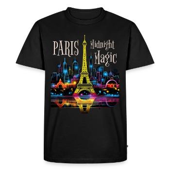 Paris, Tour Eiffel, France, Ville, Horizon, Nuit - T-shirt Premium bio Homme - noir - Devant - Nico (187cm)