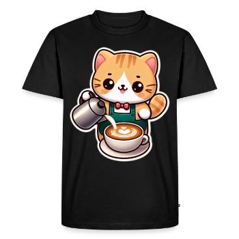 Kitten Barista - Men's Premium Organic T-Shirt - black - Front - Nico (187cm)