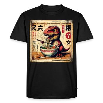 Ramen T Rex Dinosaure Grunge Poster Style - T-shirt Premium bio Homme - noir - Devant - Nico (187cm)