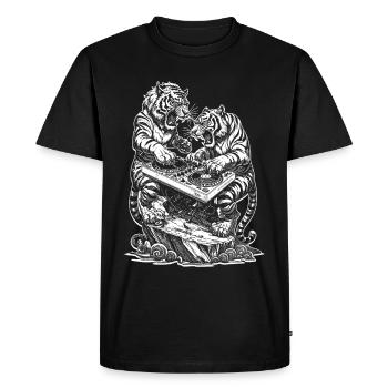 Streetwear Shirt: Tiger DJ Power for Music Fans - Men's Premium Organic T-Shirt - black - Front - Nico (187cm)