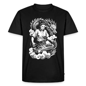 Chemise d’héroïne : Magic DJ Controller avec dragon - T-shirt Premium bio Homme - noir - Devant - Nico (187cm)