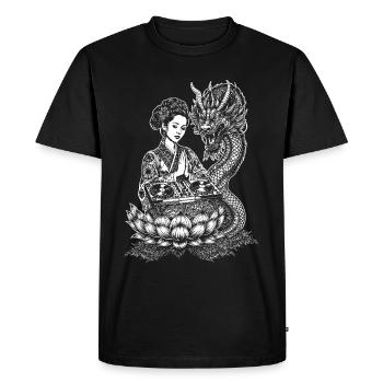 Chemise du festival Drachen : Geisha laisse tomber la techno - T-shirt Premium bio Homme - noir - Devant - Nico (187cm)