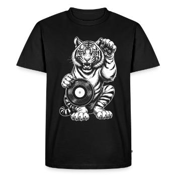 Comic Vinyl Shirt: Tiger roars to the hip-hop beat - Men's Premium Organic T-Shirt - black - Front - Nico (187cm)