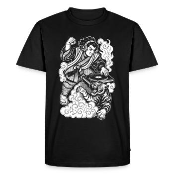 Samurai Shirt: Turntable with Techno & Tiger - Men's Premium Organic T-Shirt - black - Front - Nico (187cm)