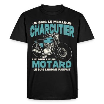 Le meilleur charcutier et le meilleur motard - T-shirt Premium bio Homme - noir - Devant - Nico (187cm)